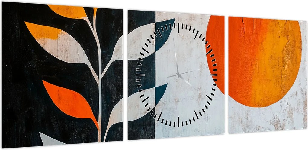Obraz - Abstrakcja rośliny i słońca (z zegarem) (90x30 cm)