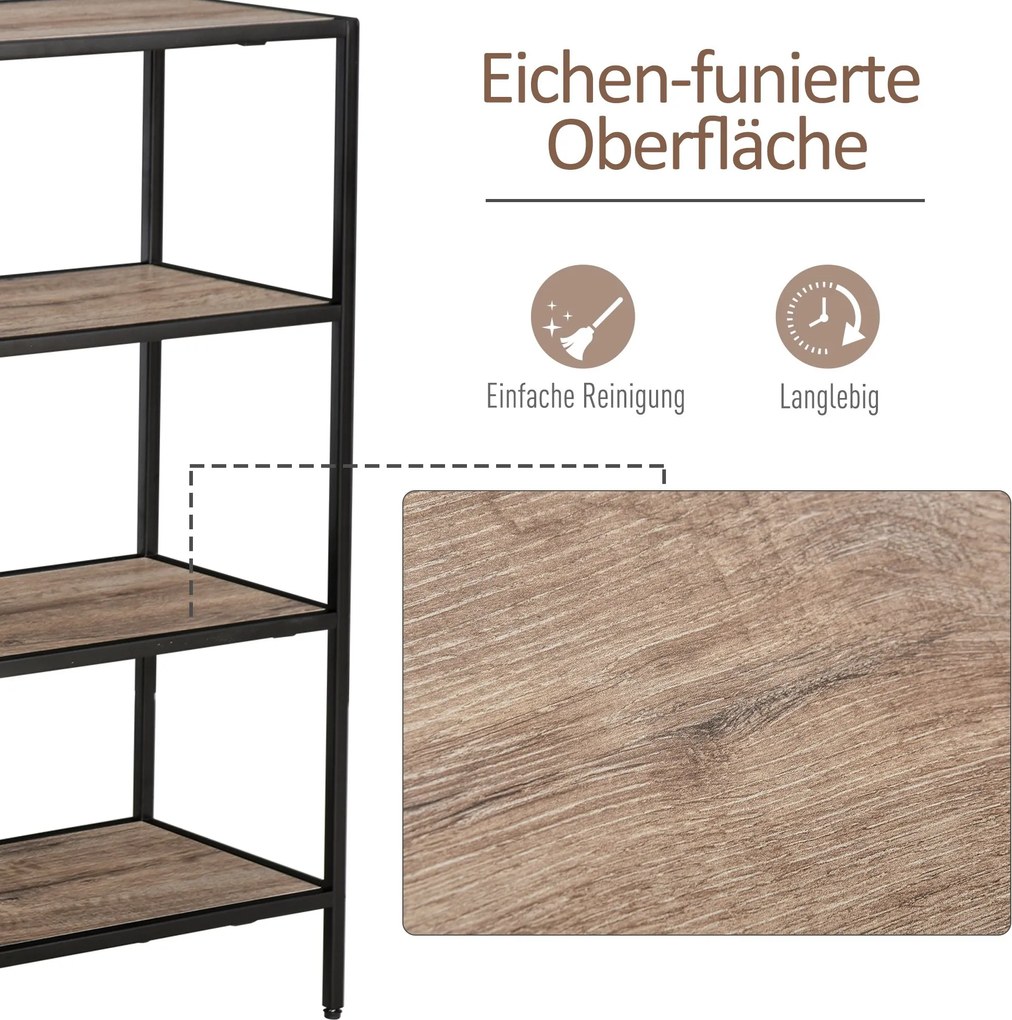 Regał HOMCOM, Biblioteczka w stylu industrialnym, Regał na dokumenty, Kuchenny, Płyta wiórowa P2, Metal, Czarny+jasny dąb, 120 x 32 x 95 cm