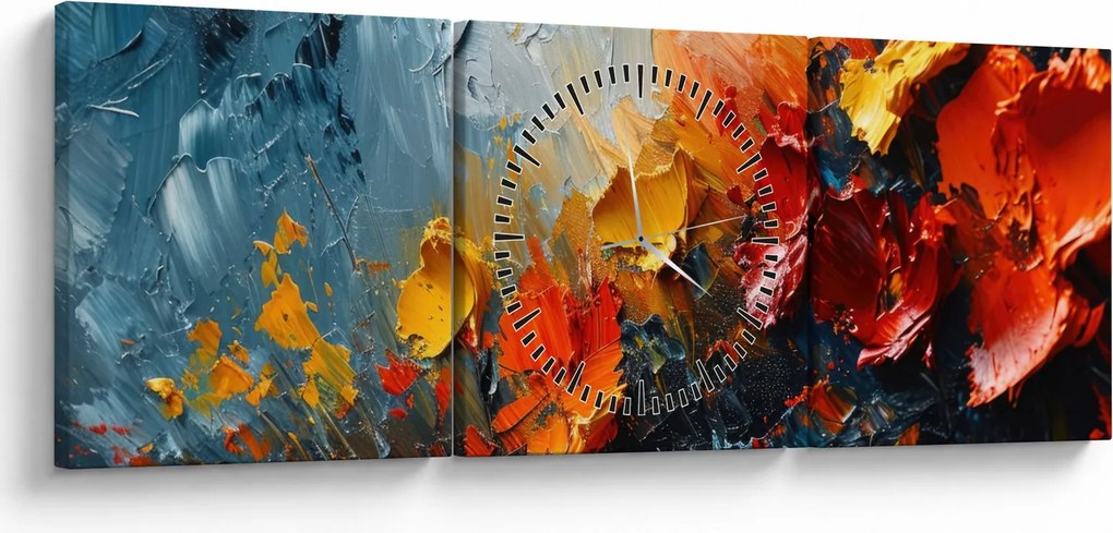 Obraz - Abstrakcyjny obraz kwiatów III. (z zegarem) (90x30 cm)