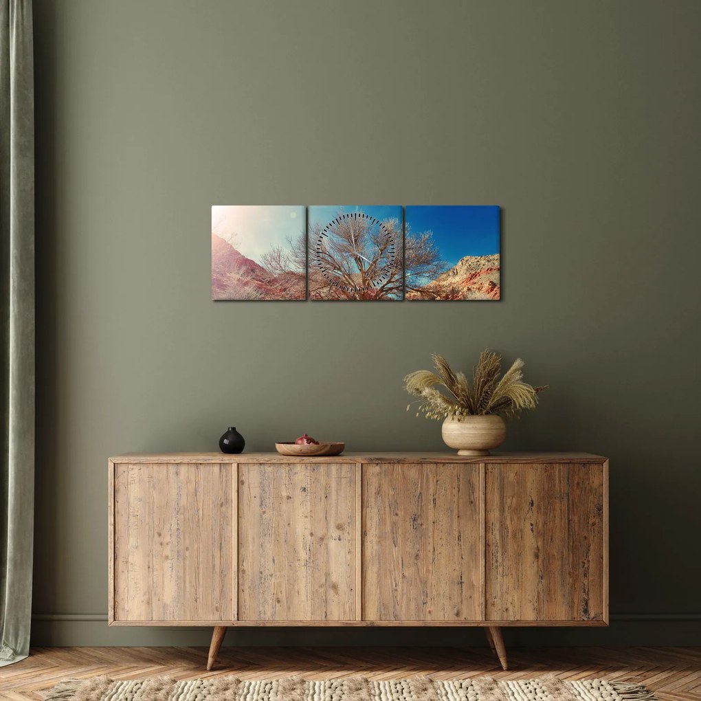 Obraz drzewa na pustyni (z zegarem) (90x30 cm)