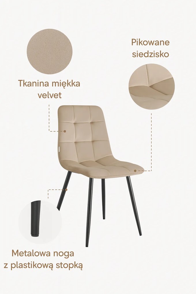 Krzesło FOX z przeszyciem tkanina welur noga metalowa : Kolor tkaniny - VELVET - MG06