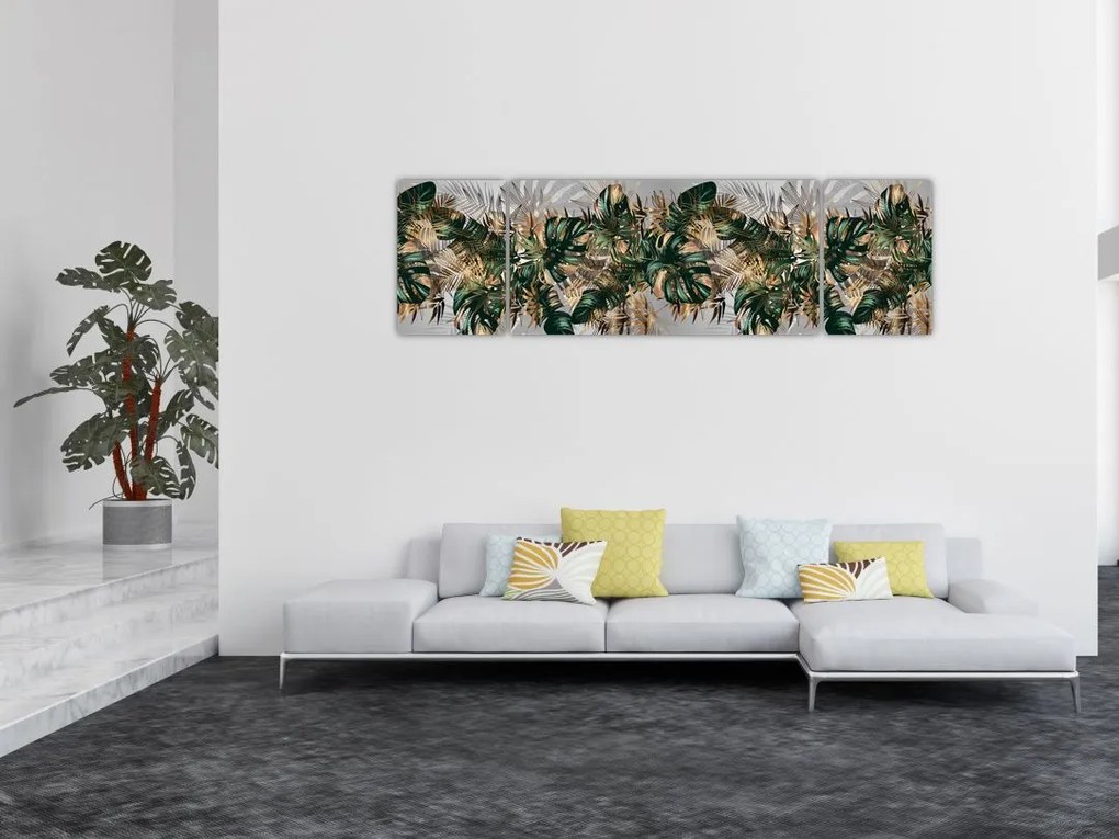 Obraz - Złoto - zielone tropikalne liście (170x50 cm)