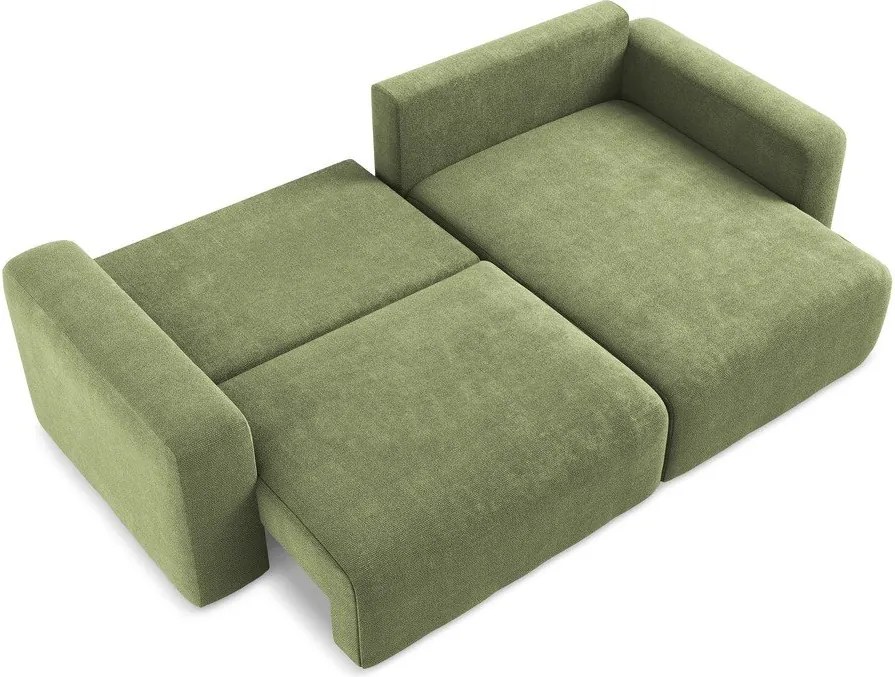 Zielony rozkładany narożnik ze schowkiem z tkaniny szenilowej (prawostronny/z szezlongiem) Kona – Makamii