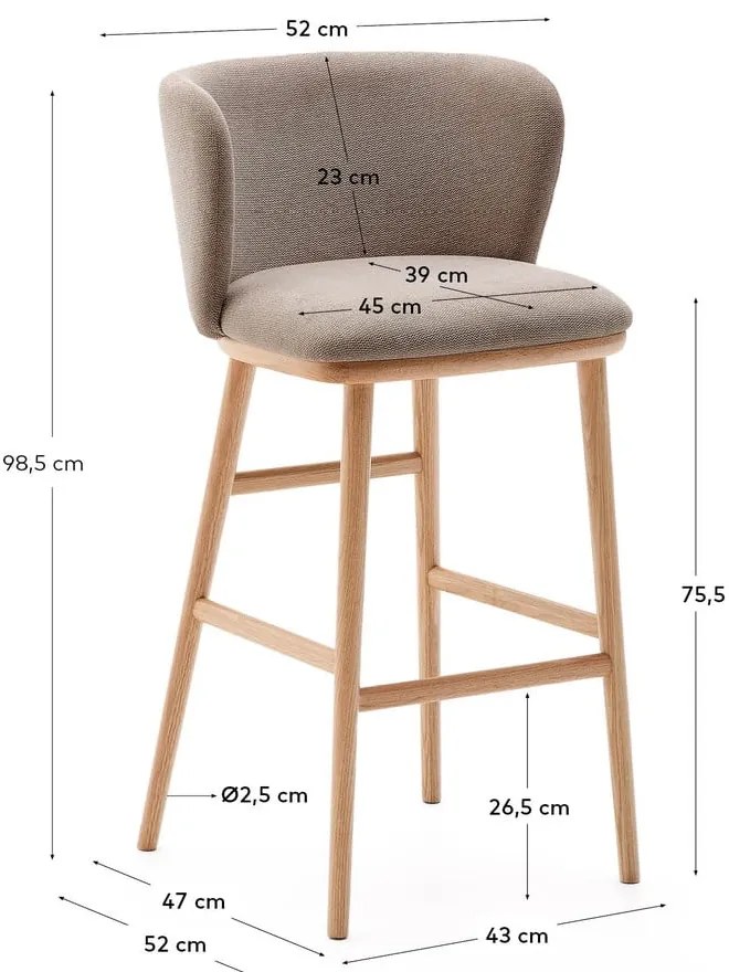 Jasnobrązowy hoker (wysokość siedziska 75,5 cm) Ciselia – Kave Home