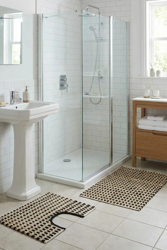 Zestaw czarnych dywaników do łazienki w stylu boho P9-F74