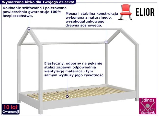 Białe sosnowe łóżko dziecięce 90x200 Ezela