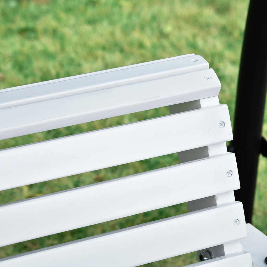 Outsunny 3-Seater Wooden Porch Swing Bench with Folding Coffee Table, Durable PU Coating, Chains Included, White