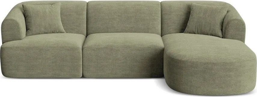 Zielony sztruksowy narożnik (prawostronny/z szezlongiem) Campi – Cosmopolitan Design