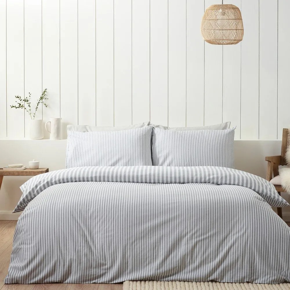 Szara flanelowa pościel dwuosobowa 230x220 cm Stripe – Catherine Lansfield