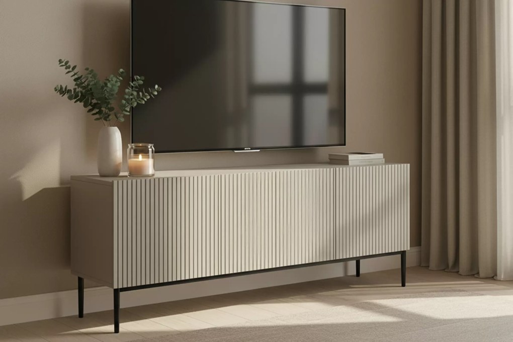 Szafka RTV z szufladą Nicole 150 cm - kaszmir / czarne nóżki