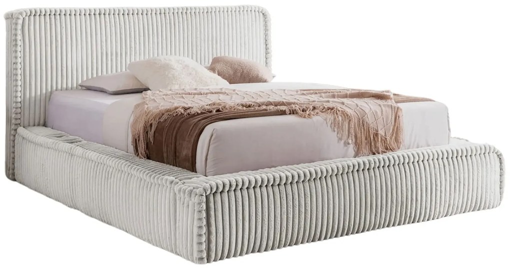 Jasnoszare sztruksowe łóżko z wejściem USB 5 rozmiarów E5-L96