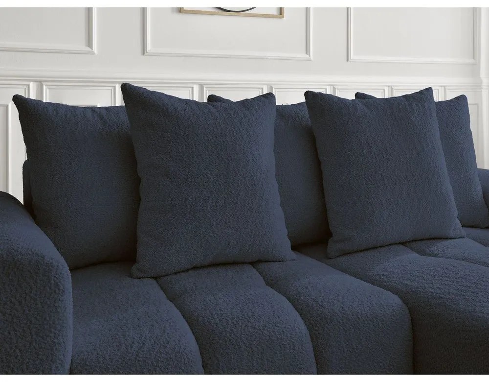 Niebieski rozkładany/ze schowkiem narożnik z materiału bouclé (prawostronny/z szezlongiem) Roxelane – Bobochic Paris