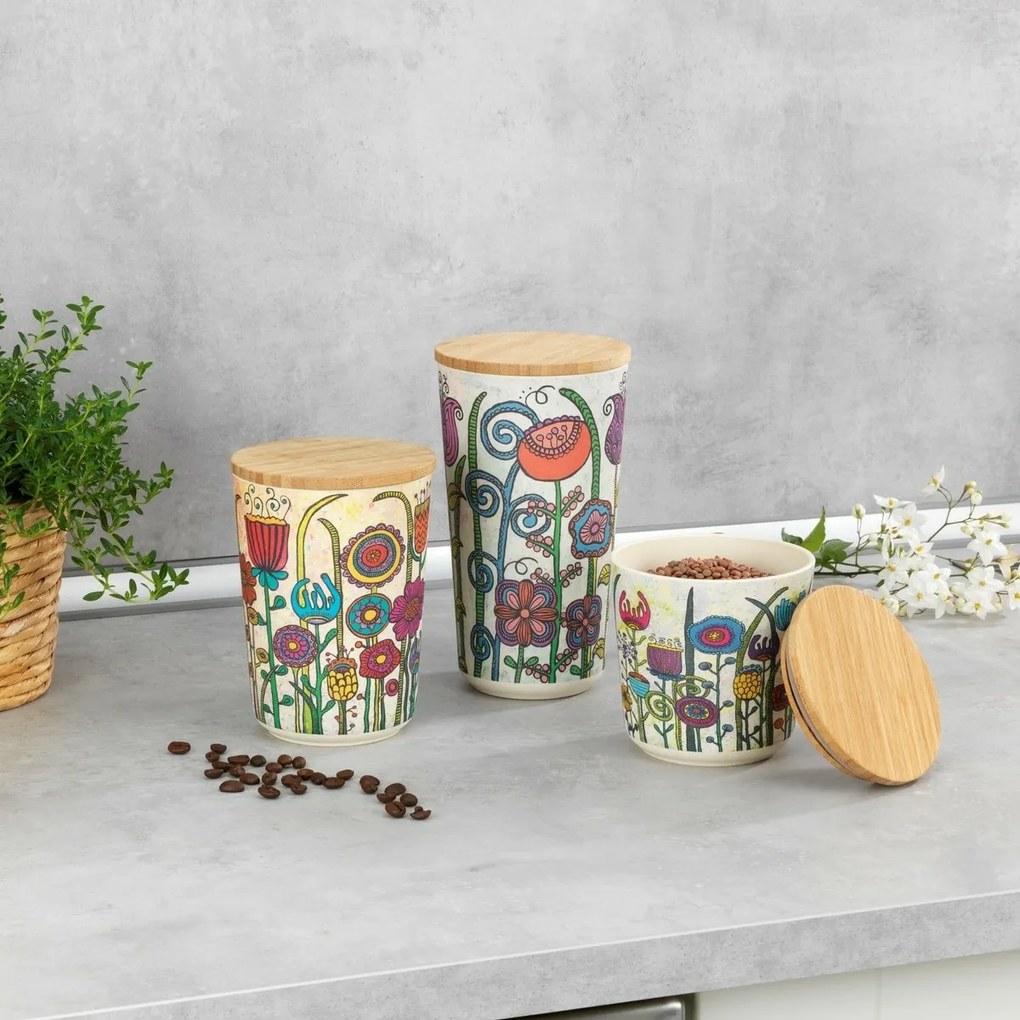 Wenko Pojemnik z bioplastiku z pokrywką bambusową Rollin'Art Flowers 700 ml, M