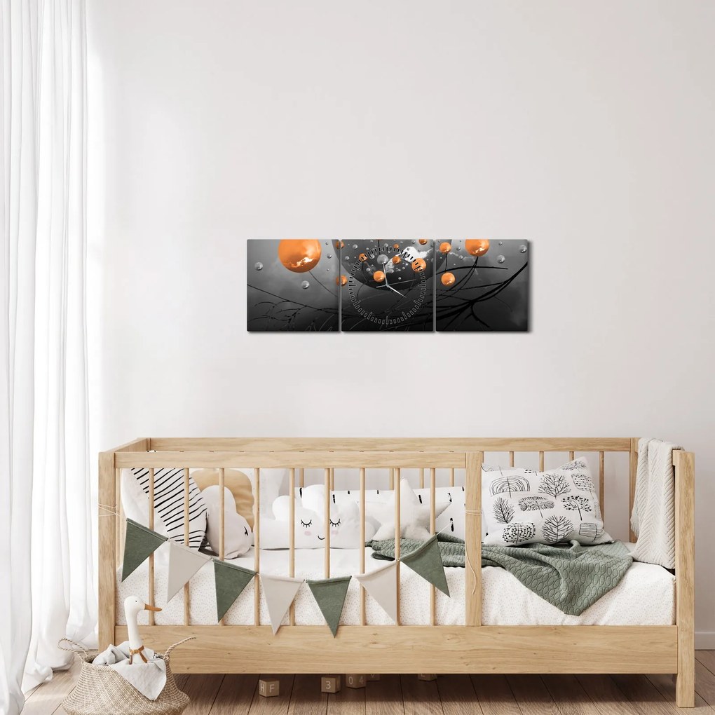 Obraz pomarańczowych kul (z zegarem) (90x30 cm)