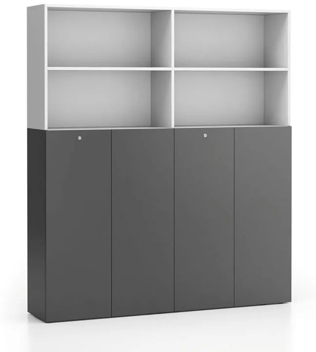 Szafa biurowa podwójna SEGMENT 2-drzwiowa, zamykana, 8 półek, biała / grafit