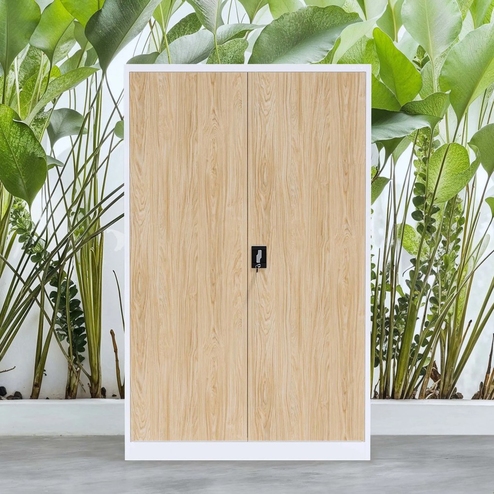 Szafa biurowa metalowa na dokumenty JAN II, Eco Design: biała/dąb sonoma