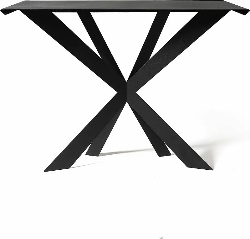 Konsola Exsodus Zeus 110x35x85 cm z czarnego lakierowanego żelaza, geometryczny perforowany wzór, nowoczesny design, made in Italy