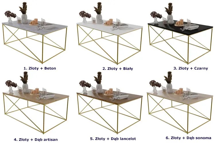 Stolik kawowy z metalowym stelażem złoty + dąb sonoma - Sekros 3X