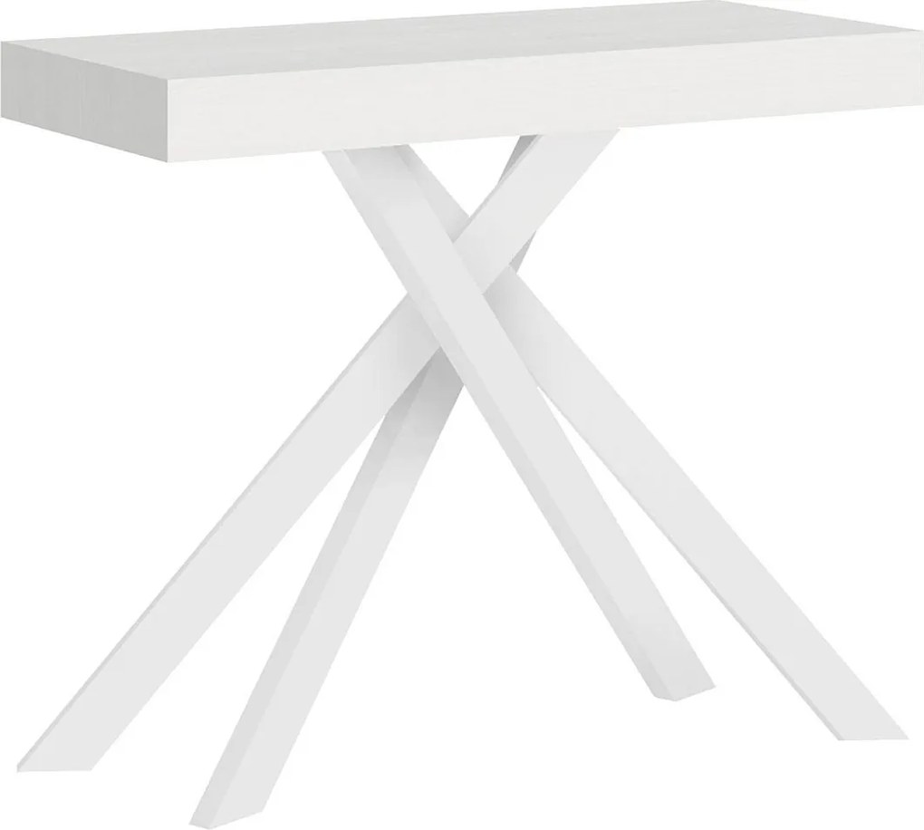 Konsola rozkładana 90x40/300 cm Krack frassino biała białe nogi