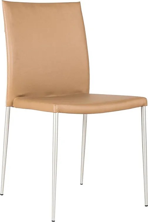 Zestaw 4 składanych krzeseł do jadalni "Camelia" w kolorze brązowym i beżowym, obitych sztuczną skórą i z malowanymi metalowymi nogami