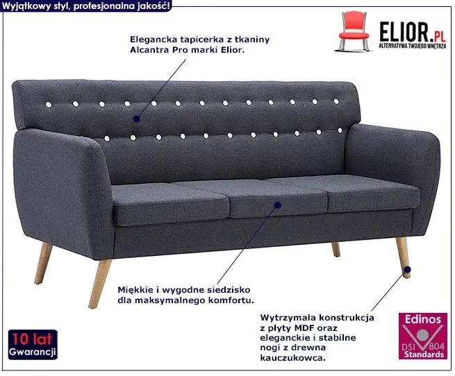 3-osobowa ciemnoszara sofa pikowana - Elia