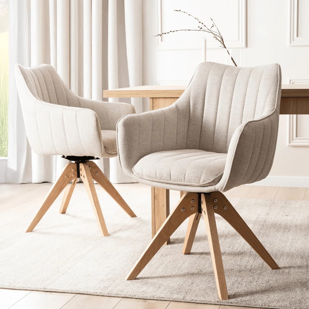 Krzesło Tapicerowane Obrotowe do Salonu LEMON Jasnobeżowe Nowoczesne