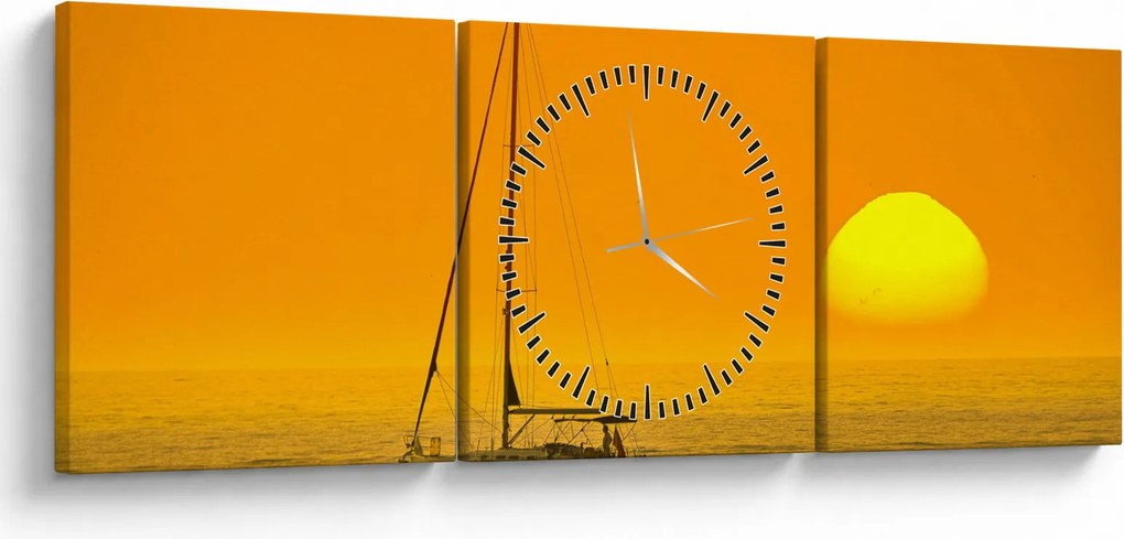 Obraz - Łódź na środku morza (z zegarem) (90x30 cm)