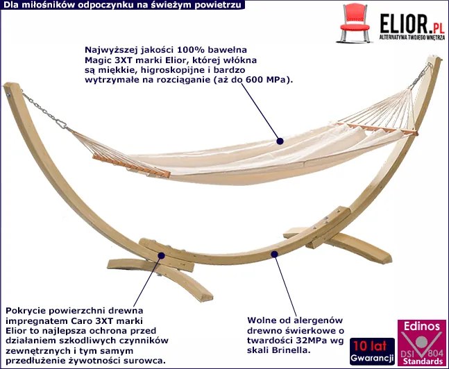 Drewniany hamak do ogrodu ze stelażem ecru K2-Z89
