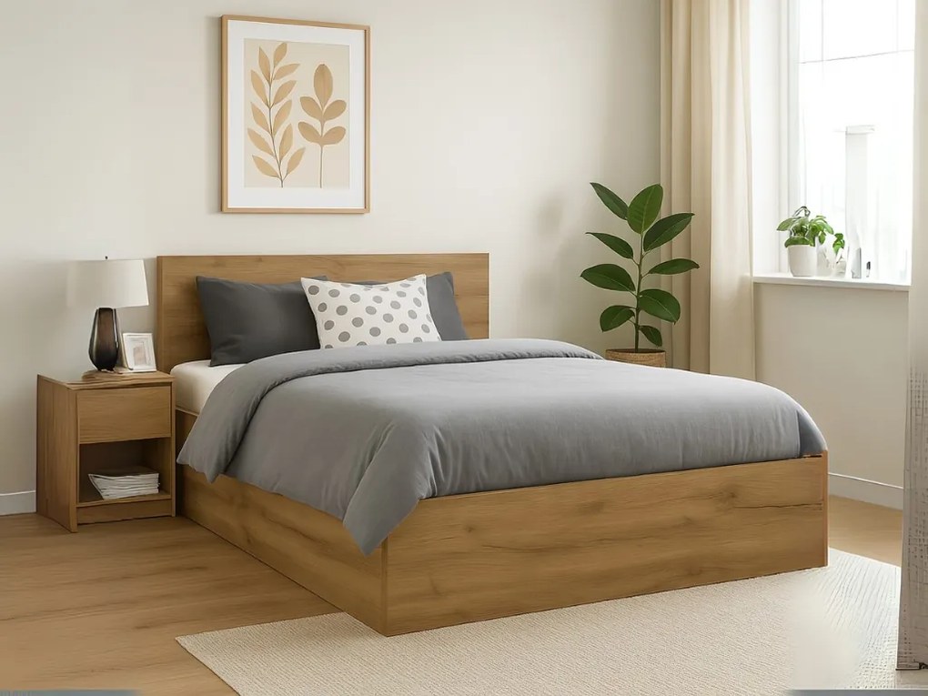 Łóżko SOFIA 140 x 200 cm, dąb artisan Stelaż: Ze stelażem listwowym rolowanym, Materac: Bez materaca