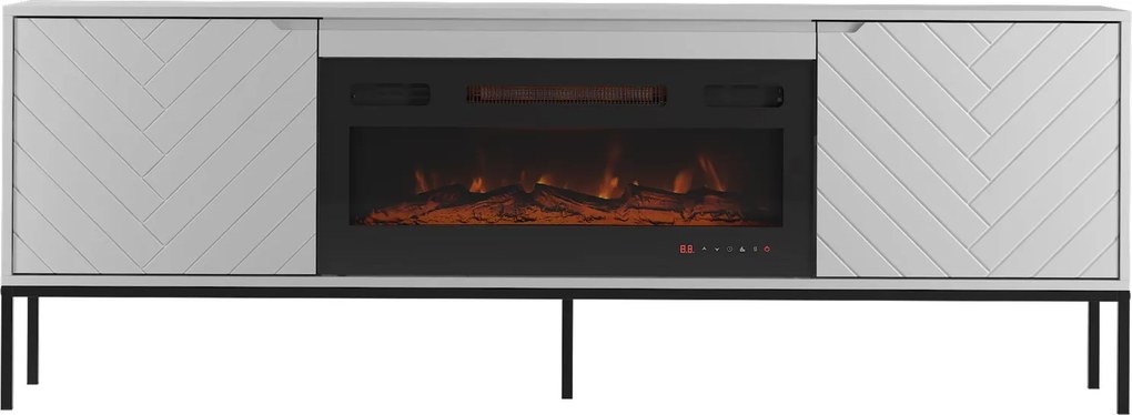 Szafka RTV z kominkiem Aspen 02 biały mat/czarny 180 cm