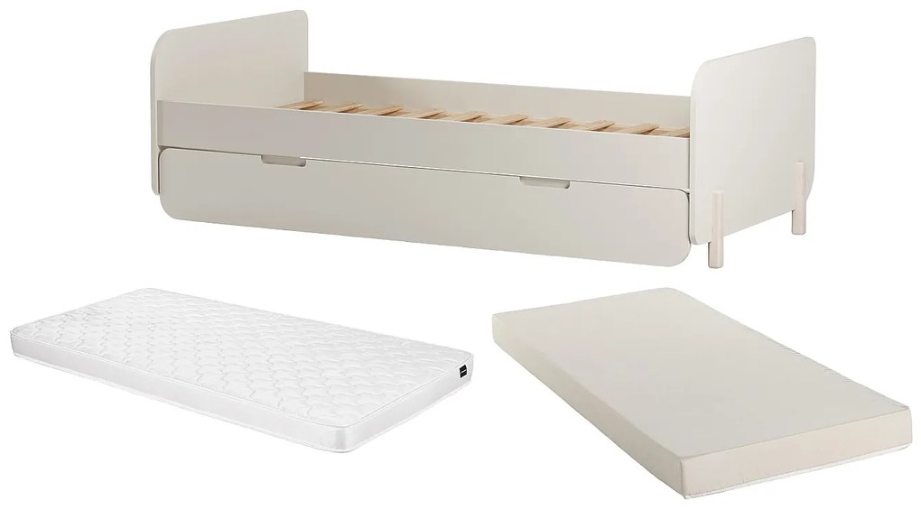 Łóżko wysuwane 2 x 90 x 190 cm - MDF i drewno sosnowe - Naturalny i beżowy + Materac - TALUDO