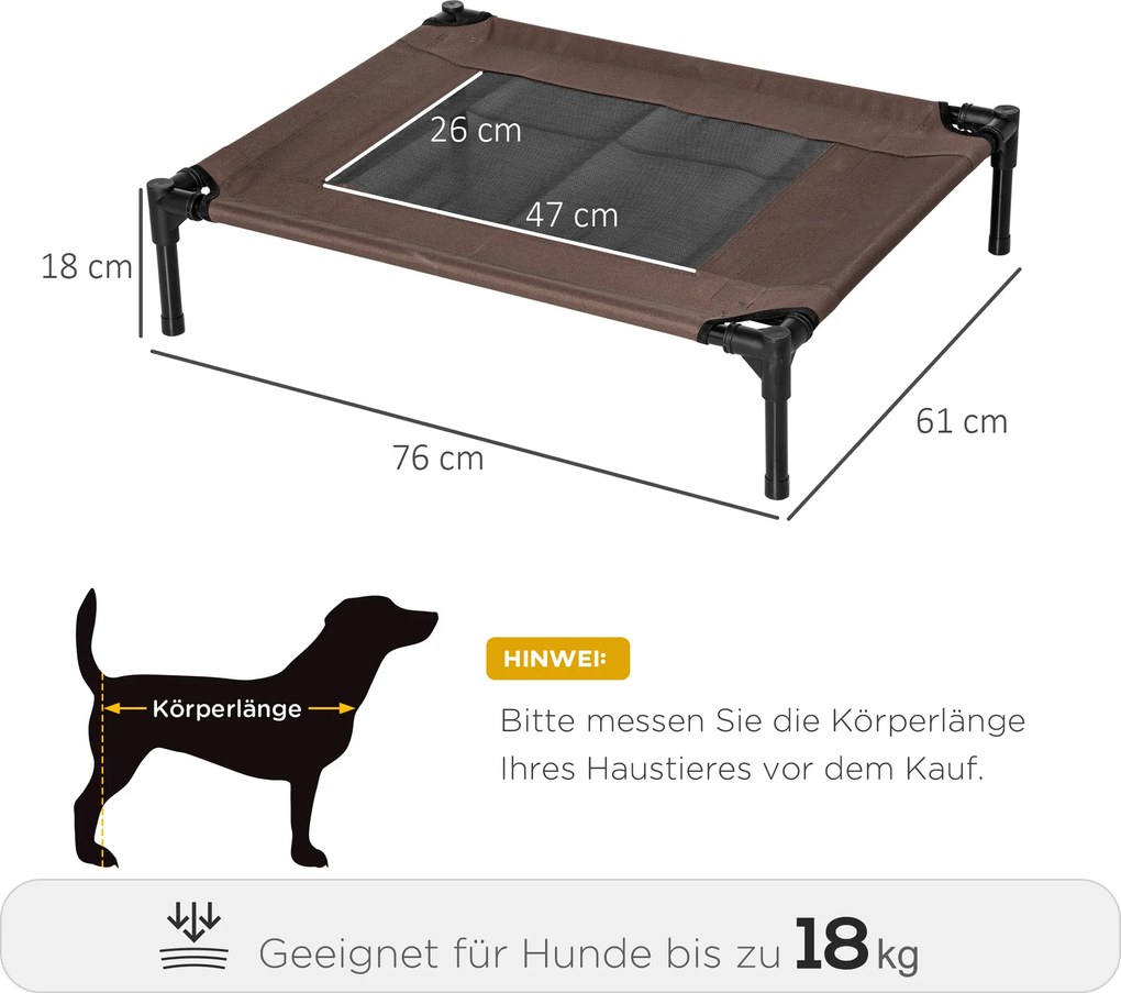 PawHut Legowisko dla psa na zewnątrz Stalowa konstrukcja 600D Oxford Tkanina Brązowe 76x61x18cm | Aosom PL