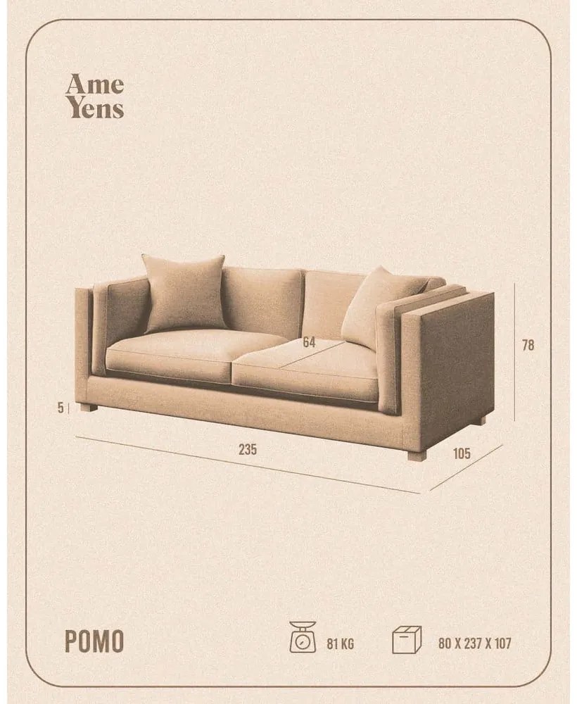 Beżowa sofa 235 cm Pomo – Ame Yens