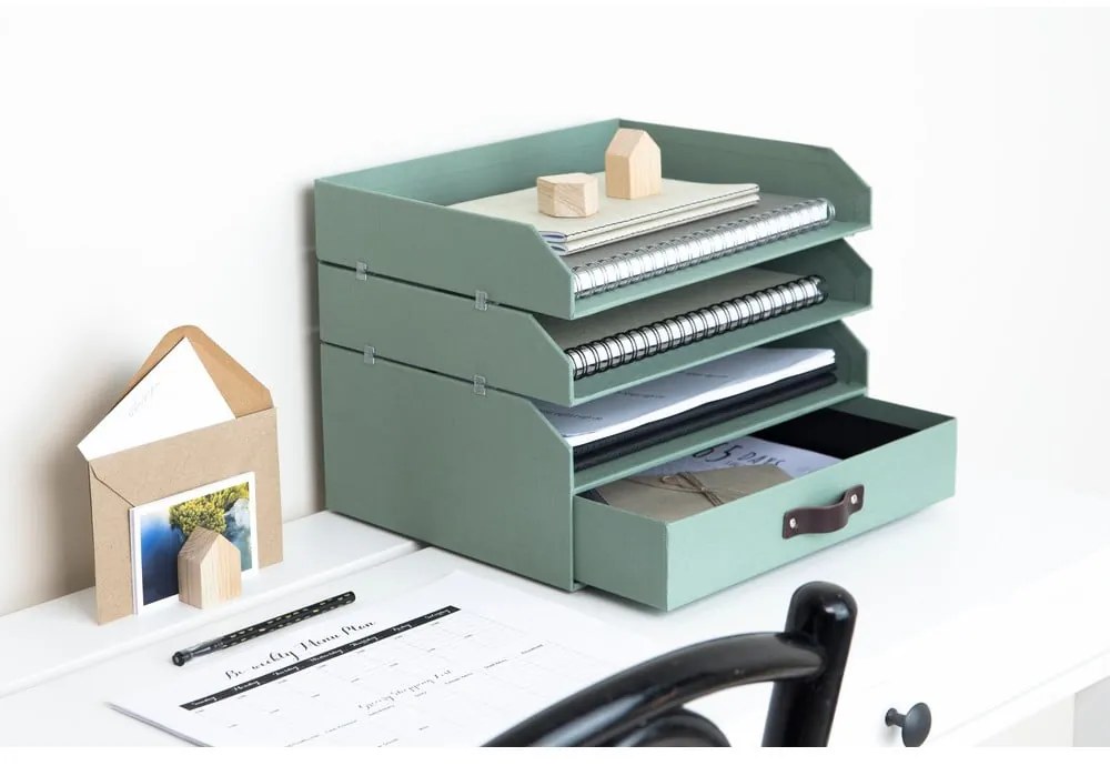 Zielony kartonowy organizer z szufladką/na dokumenty Walter Canvas Paper Laminate – Bigso