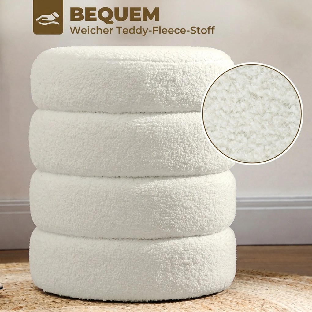 HOMCOM Puf, okrągły, Teddyfleece, do 120kg, Φ40x45H cm, biały | Aosom PL