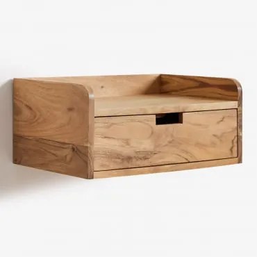 Prostokątny Wiszący Stolik Nocny 45x30 Cm Z Drewna Akacjowego Narbona Rustykalny Brąz Akacjowy - Sklum