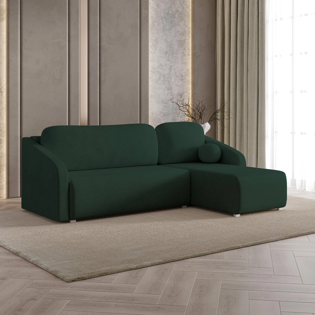 Masseno Narożnik MARELLO z funkcją spania i pojemnikiem na pościel Narozniki L, Rozkładana sofa - Zielony, NEVE 37