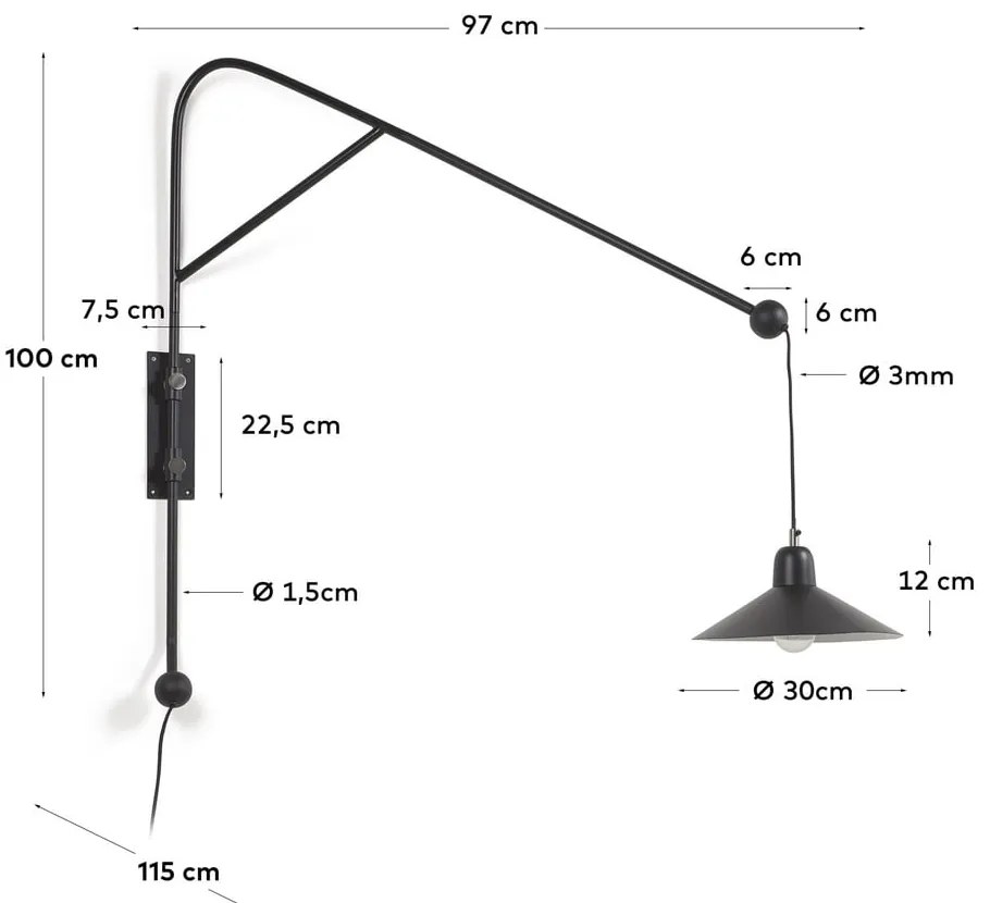 Czarny kinkiet ø 30 cm Eleazar – Kave Home