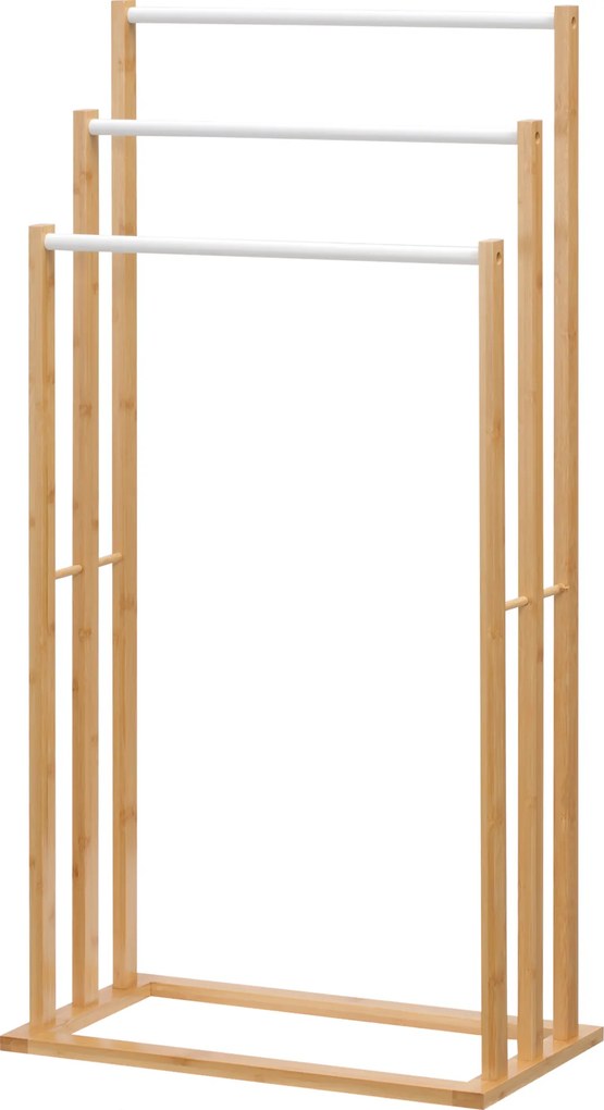 Wieszak na Ręczniki HOMCOM z Bambusa, 3-poziomowy, 3 Drążki, 48 x 25,8 x 94 cm, Naturalny + Biały