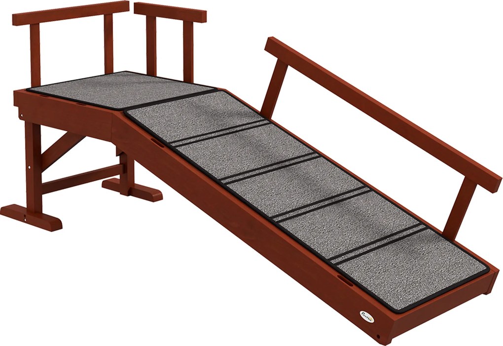 PawHut Rampa dla Psów, Zdejmowane Poręcze, Antypoślizgowa, Drewno, do 30 kg, 125x40x56cm, Brązowy/Szary