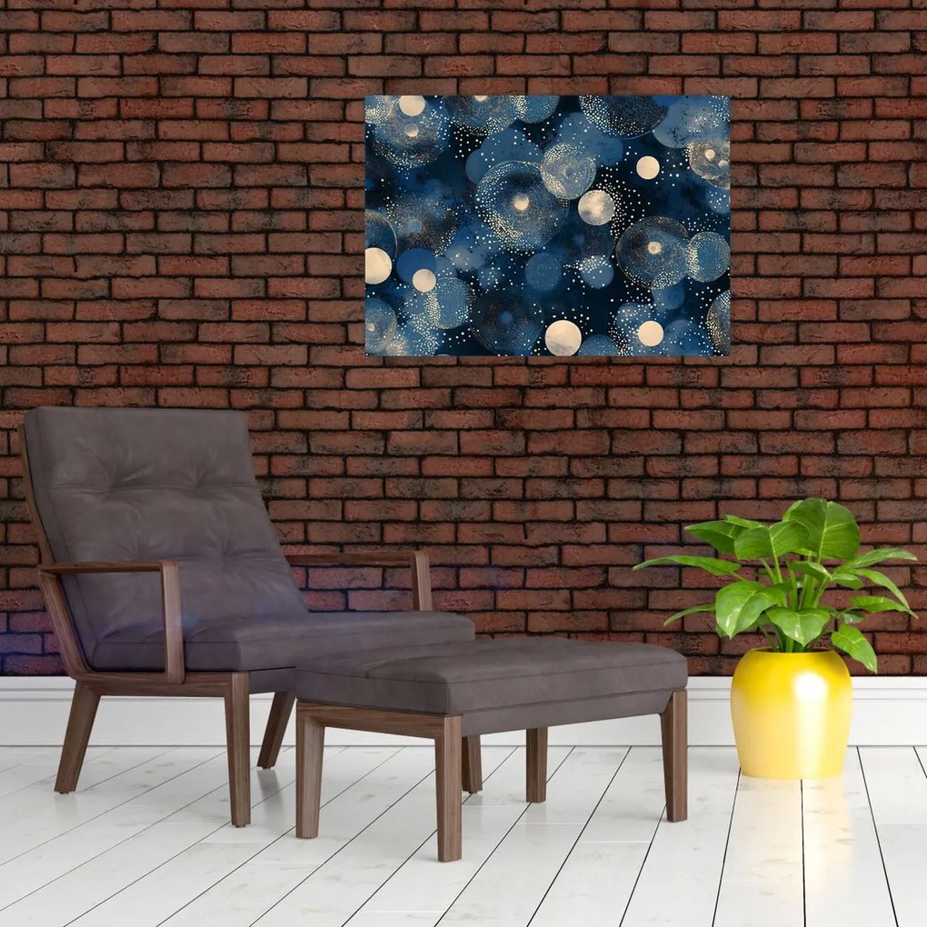 Obraz - Niebiesko-złote pierścienie (70x50 cm)