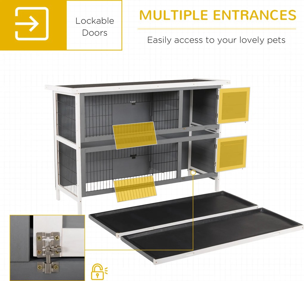 PawHut Klatka dla małych zwierząt dla świnek morskich i królików karłowatych, dwupoziomowa, drewniana, szara