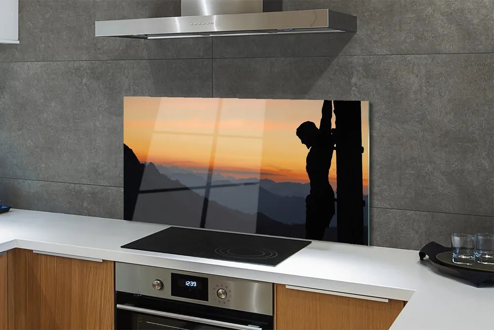 Szklany Panel Ukrzyżowanie o Zachodzie Słońca