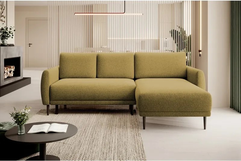 Narożnik BONO z funkcją spania Drewniane nóżki Eleganckie podłokietniki Głębokie siedzisko Prawa strona Barrel 48