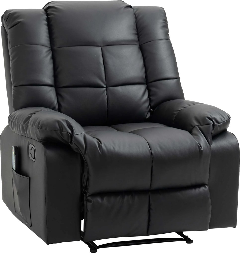 HOMCOM Fotel masujący relaksacyjny 8 punktów wibracji funkcja leżenia skóra ekologiczna czarny 94x99x99 cm | Aosom PL