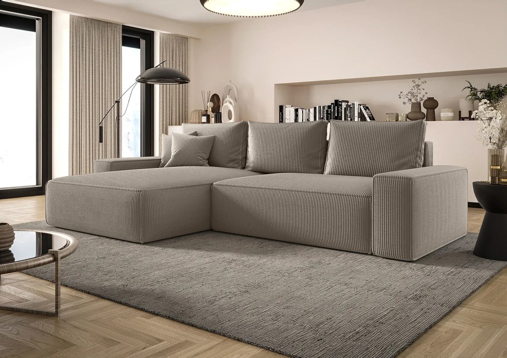 Jasnobrązowy sztruksowy narożnik rozkładany R2-C58