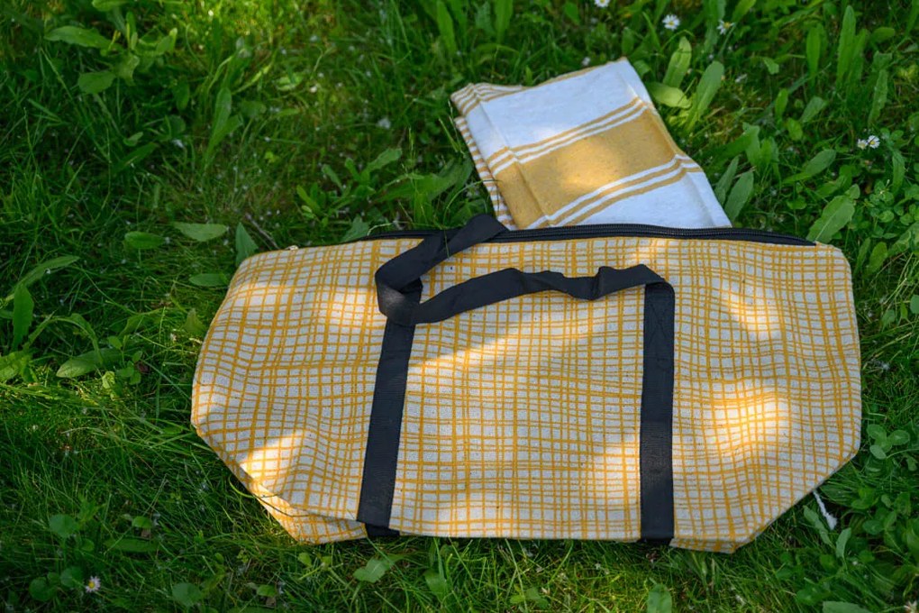 Stylowy komplet torba plażowa + ręcznik HAMAM 75x150 cm ochra żółta