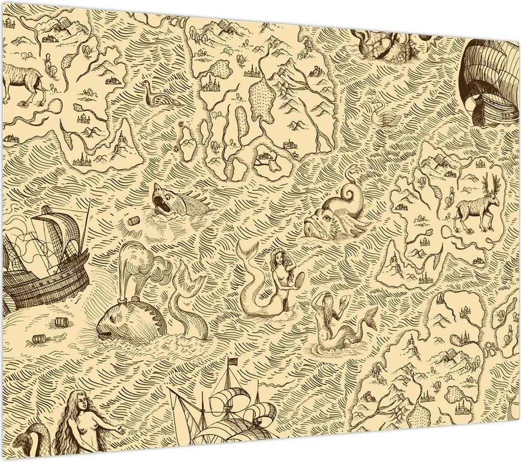 Obraz - Zabytkowa mapa, ilustracje (70x50 cm)