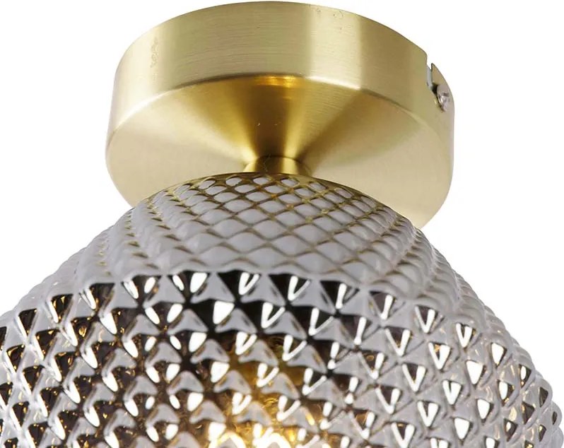 Lampa sufitowa w stylu art deco mosiądz z dymionym szkłem - Karce