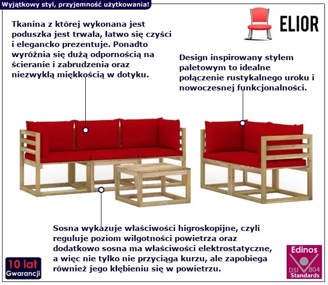 6-częściowy zestaw mebli jasnoczerwony - Vinatis